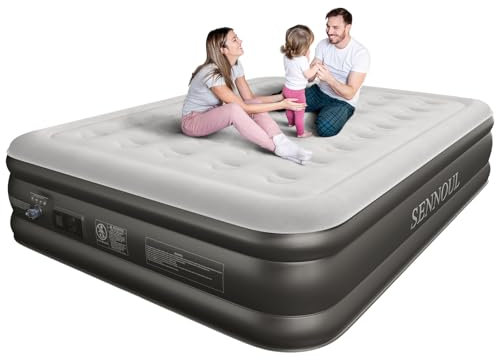 SENNOUL Queen Air Mattress with Built-In Pump - Upgraded Inflatable Bed, 2 Minutes Fast Self-Inflating with Double Air Chamber, Max 18/650lbs, All Night No Lost