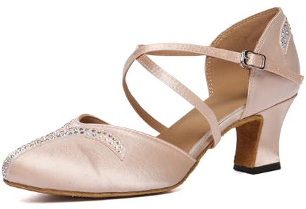 MINITOO Damen Latin Salsa Ankle Strap Tanzschuhe Hochzeit Prom Pumps Schuhe L617 Nude 6cm Absatz EU 39