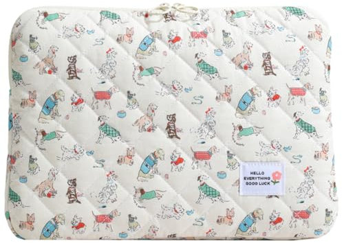 CHAMAIR Puffy Laptop Sleeve - 13 Inch Quilted Cute Laptop Case for Women, Macbook & Notebook (Dog 13in)