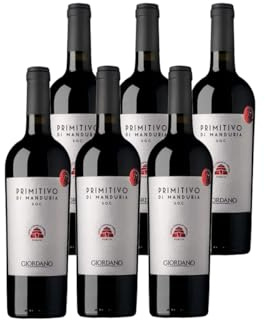 GIORDANO VINI Wein Primitivo di Manduria DOC 2022 - Apulischer Primitivo Rotwein, Intensiv, Charaktervoll und Samtig, Ein Wein zum Genießen, Apulien, 14% vol., 6 Flasche à 75cl