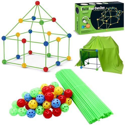Den Building Kit for Kids, Fort Building Kit Construction Straws and Connectors Toys, Fortress Building Toys DIY Play Tent for 5+ Years Old Boys Girls Children Indoor Outdoor (75PCS Stick+Cloth)