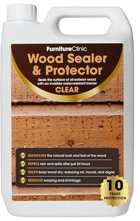 Furniture Clinic Outdoor Wood Preserver - 5L Clear Waterproof Wood Sealant Treatment for Garden Furniture, Fences, Decking & Sheds - Easy Application with a Brush, Roller or as a Spray