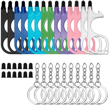 14Pcs No Touch Door Opener Tool with Stylus, Key Touchless Door Opener with Keychain Multifunctional Button Pusher Bulk Heavy-duty Safe Touch Reusable - Germ Key Tool