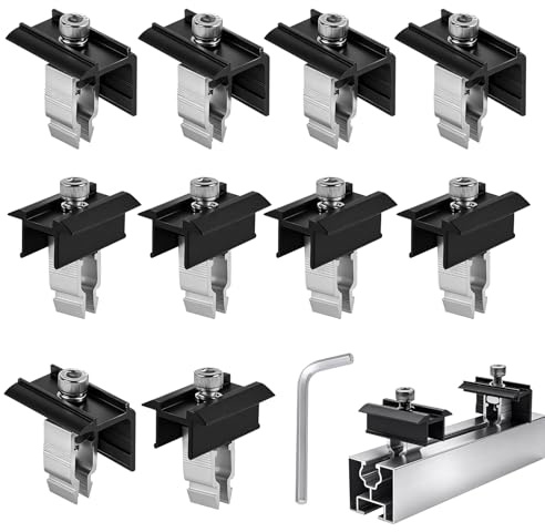 EXLECO 10 x Balkonkraftwerk Mittelklemmen + Endklemmen 30-45mm Solarmodul | PV Modul Befestigung, Solarpanel Alu Stehfalzklemme Solar Halterung Zubehör für Dachhalterung Solarschienen Schwarz