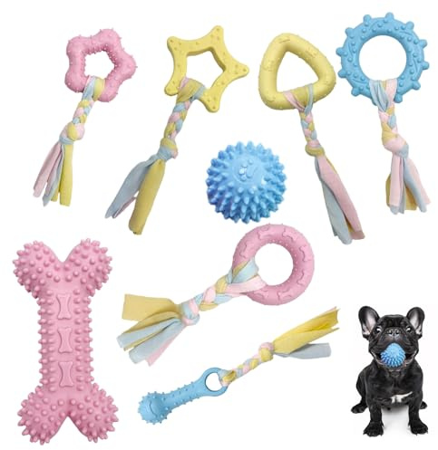 KZARYVEXIS Lot de 8 Jouets à Mâcher pour Chiots - Jouets pour Chien en Caoutchouc Naturel avec Corde - Non Toxiques, Résistants et Nettoyants pour Dents - Jouets Interactifs pour Chiens et Chaton