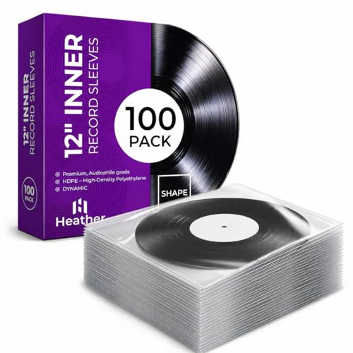 100 Pack Record Sleeves 12 Inch Record Sleeves, Heather UK Dynamic Square Bottom HDPE LP Inserts, Anti Static Vinyl Record Sleeves for Album and Archival Storage