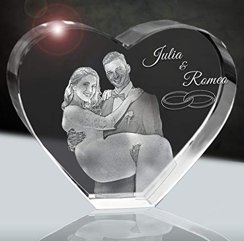 3Dglas Hochzeitsfoto im Glasherz | Geschenk fürs Brautpaar | 2D im 80mm Herz