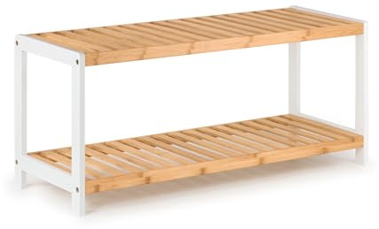 woodluv 2-Tier Shoe Rack, Shoe Storage Organiser, Wooden Storage Rack, Shoe Shelf for Hallway, Living Room, Plants Books, Bedroom,Bathroom, 69 x 26 x 31cm