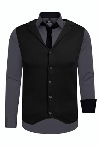 R-Neal Herren Hemd Weste Krawatte Set Business Slim Fit Stretch Strick-Weste Anzug-Set Sakko 44/40/90