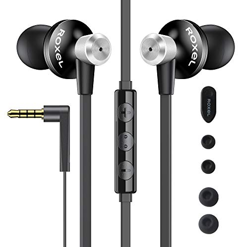 Roxel RX850 Noise Isolating Earphone with Mic and Remote Control, Powerful Bass, Replaceable Earbuds, In-Ear Headphones, Compatible with iPhone, iPad, MP3 Players, Android Devices