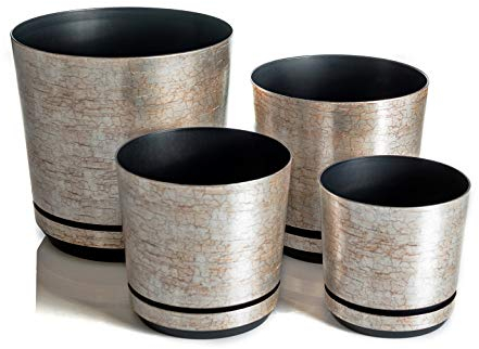 KORAD Übertöpfe Satz 4 Stück Antikes Silber 16 cm, 18 cm, 21 cm, 26 cm - dekorative Übertöpfe in 4 der Größe von 16 cm, 18 cm, 21 cm, 26 cm für Blumen, Kräuter, Pflanzenkompositionen. OSL S4/119
