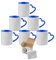 MR.R Tazza in ceramica bianca, adatta alla lavastoviglie, per sublimazione, modello classico, con interno di colore blu e manico a cuore, da 325,31 ml, set di 6 pezzi per scatola