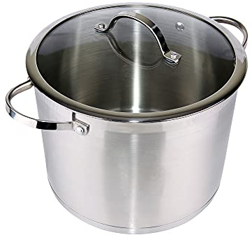 Denby - Stainless Steel Stockpot with Lid 10000ml, 26cm - Featuring a 5.5mm Encapsulated Base to Help Prevent Food Sticking - Diswasher, Oven, and Freezer Safe, Silver