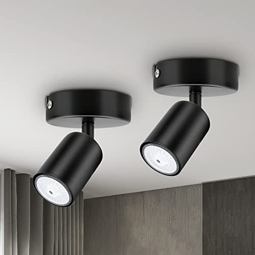 Dehobo 2er Led Deckenstrahler Schwenkbar 350° - Deckenstrahler 1 Flammig Schwarz GU10 - LED Wandstrahler mit Strahler Deckenspot - Spotlight Lampe für Wohnzimmer Küche - Nein GU10 Leuchtmittel