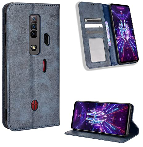 BellaCase ZTE Nubia Red Magic 7 Coque [Étui Portefeuille] [Fonction Support] [Slots pour Cartes] [Couverture à Rabat Magnétique] Compatible avec Le Smartphone ZTE Nubia Red Magic 7(Bleu)