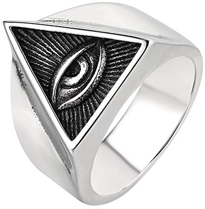 TQWSVUM Herren Edelstahl Dreieck Auge Der Vorsehung Freimaurer Ring, Illuminati Symbole Punk Biker Freimaurer Ringe, Vintage Religiöse Klassische Siegelringe Schmuck