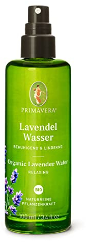 PRIMAVERA Pflanzenwasser Lavendelwasser bio 100 ml - naturreine Pflanzenkraft – Glasflasche – Hydrolat, Körperspray, Aromatherapie –entspannend– vegan
