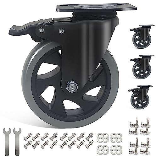 IQWTU Möbelrollen mit Bremse 125MM Lenkrollen, 4 Stück Schwerlastrollen inkl. Montagezubehör, Transportrollen 360° Drehung bis 800KG, Schwerlast Rollen mit Bremse für Innen & Außen