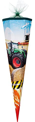 Schultüte - Traktor 22-100 cm mit Tüllabschluß/Filzabschluß - mit/ohne Kunststoff Spitze - Zuckertüte ALLE Größen - Nestler - für Jungen Bauernhof T..