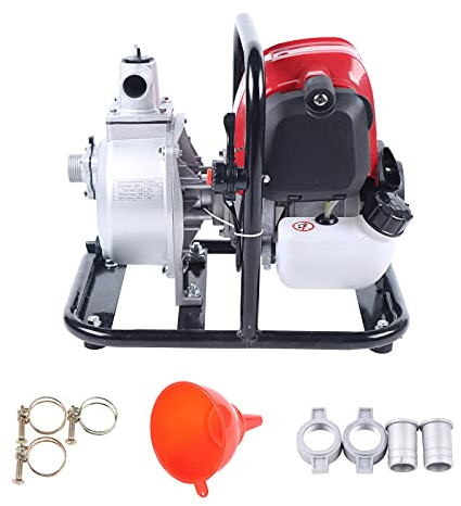 CCGOT 43ccm Wasserpumpe Selbstansaugend,8000L/h und 30m Förderhöhe,1 Zoll Anschluss Gartenpumpe Schmutzwasserpumpe,4-Takt Benzin Pumpe mit Schlauchschellen und Zubehör