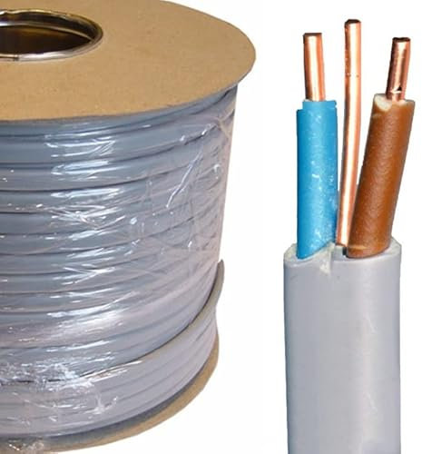 Twin and Earth 6242Y Flat Grey 1MM,1.5MM,2.5MM,4MM,6MM,10MM Electric Cable Wire Wiring T&E Lighting/Socket/Cooker (PX) (10MM, 25, meter)