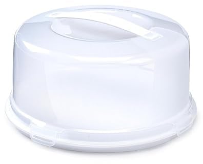 Round Plastic Cake Box with Lockable Lid & Carry Handles White Large Cake Carrier Storage Container for Cakes, Serving Pies, Cookies and Desserts