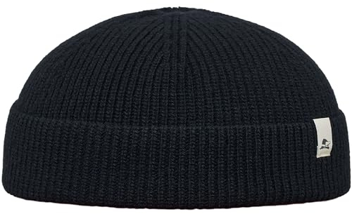Sterkowski Duke Strickmütze | Merinowolle und Recyceltem Kaschmir Beanie für Herren und Frauen | Rippenrand Stil Wintermütze Herren Beanie Mütze Herren Fisherman Beanie 54-62 cm Schwarz