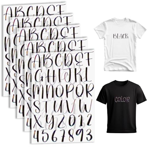 5 Sheets 180 Pcs Iron on Letters and Numbers, Iron on Transfers for Clothing, Shirts, Bags, Vests, Hats, Backpacks and Others, DIY Personal Letters (Not Pure Black)