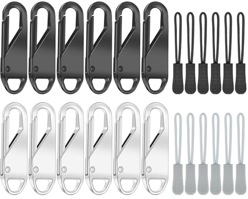 24 Stück Reißverschluss Zipper Bausätze,Zipper für reißverschluss Abnehmbares Metall Zipper Pull Mit Nylon-Lanyard,Reissverschluss Zipper für Koffer, Rucksack,Stiefel,Jacken
