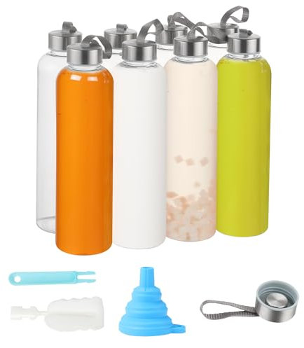 Party Club of America 4 Pack Clear Water Bottles Bulk With Stainless Steel Lids 27OZ Reusable and For Travel and Storing Beverages Juice, Smoothies (4)