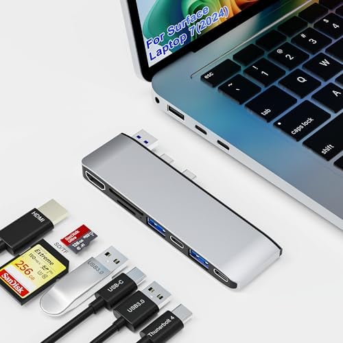 Surface Laptop 7 USB Hub Docking Station With 4K HDMI, USB-C Thunderbolt 4 (8K Display+40G Data+100W Charging), 2 USB 3.0, SD/TF - 2024 Accessories