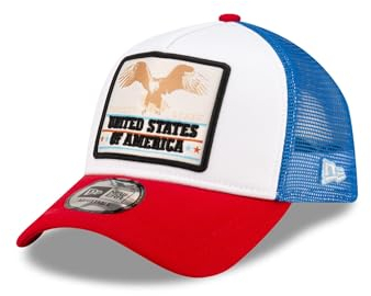 New Era Trucker Cap verstellbar Mesh gebogener Schirm USA Adler Oregon Kappe weiß rot blau - One-Size