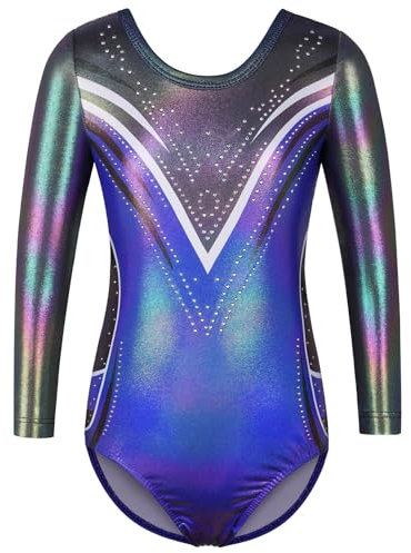 ZNYUNE Mädchen Farbverlauf Gymnastikanzug Ärmellos Kinder Gymnastik Trikot Klassisch B388 BlackBlue 6A