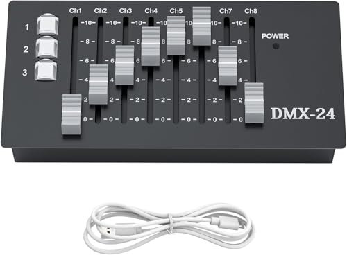 ZonQoonz DMX Controller, 24 Kanäle DJ Controller, DMX512 Controller mit Eingebautem Akku für Lichteffekt MovingHead Licht, Par Lichter, DJ Licht, Disco Licht, Concert, Pubs
