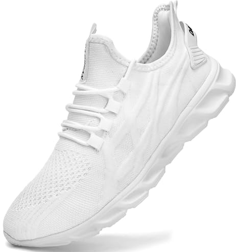 VGPSFN Dam slip-on utomhus sneakers lätta och ventilerande sportskor vardagliga fritidsskor bekväma skor med platt sula för väglöpning vandring träning, Vit, 44 EU