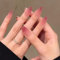 Goiern Lot de 24 faux ongles à pression dégradés en forme d'amande moyenne - Rouge et marron - Dégradé de couleur rouge et marron