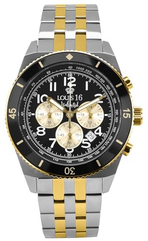 LOUIS XVI Destrier 3240 - Ø 43 mm - Herren Uhr - Chronograph - Wasserdicht - Armband Bicolor Silber Gold - Zifferblatt Schwarz