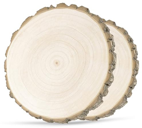 Truevaste Holzscheiben 30 cm, 2er Set Runde Baumscheiben 28-32 cm ohne Loch – Naturholz Unbehandelte Holz Log Scheiben aus Paulownia Holz für DIY Basteln, Hochzeit und Weihnachtsdeko, 20mm Dicke