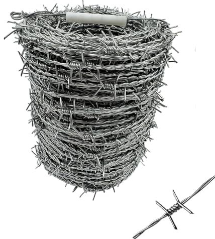 Cercas de Alambre 50m, 4 Puntos de Alambre de Púas, Cortables Alambre de Espino para Valla, Bate de Béisbol, Comedero para Pájaros, Jardín y Manualidades