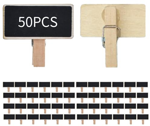 Lot de 50 mini pinces à tableau en bois avec clip rectangulaires - 4 x 2 cm - Pour plantes, cartes, mémo, marquage de table, photo, décoration de mariage