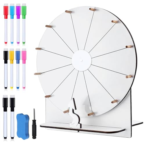 Roue De La Fortune, 29cm Roue De La Chance, Effaçable Roue De Jeu Avec Gomme, Marqueur Et Tournevis Personnalisable Avec Support, Roue De Prix En Bois Pour Jeux De Loterie, Jeux De Mots, Carnaval,Fête