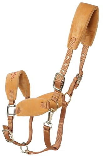 GRIRIW Verstellbares Pferdehalfter mit Panikhaken Gepolstertem Komfort und Robustem Nylonseil Geeignet für Reiten Training Ranch Shows und Rennen Großer Gelber Halfter für Pferde und Esel