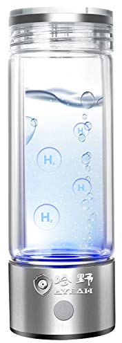 Hydrogen Water Bottle Portable Hydrogen Water Maker SPE PEM Technology Rechargeable Ionized Water Generator Anti Aging Antioxidant Glass Bottle 350ml (Silver)