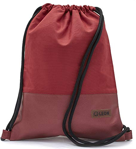 By Bers LEON Turnbeutel mit Innentaschen einfarbiges Design Rucksack Tasche Damen Herren & Teenager Gym Bag Hipster (rot_rotmetallic)