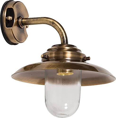 Licht-Erlebnisse Outdoor Wandleuchte Messing Antik Glas IP64 Terrasse Balkon B:30 cm E27 max. 18W Maritim wetterfeste Außenwandlampe Garten KAVALA