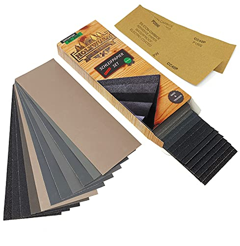 HOLZWURM Premium Schleifpapier-Set, 45 Bögen, grob - fein [ P 80 - P 3000 ] Nass & Trocken für Holz, Metall, Lack uvm.…