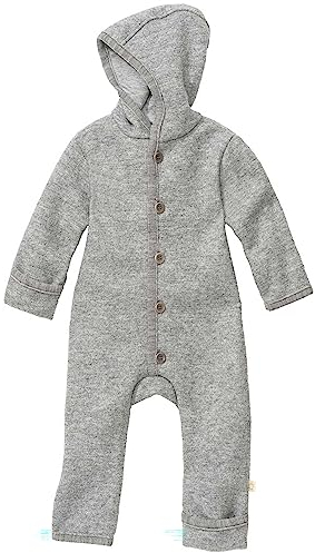 disana WALK-OVERALL, 100% Bio-Merinowolle GOTS, IVN Best | mit Umklappbündchen | Newborn Baby Kleinkind Kind Unisex | Made in Germany | Grau Gr. 74-80