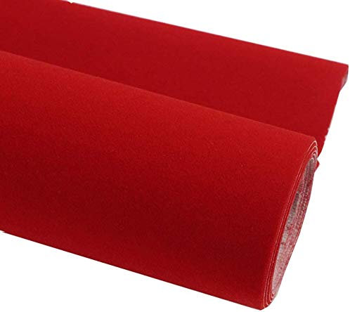 Película de Vinilo autoadhesiva Terciopelo Flock Muebles Pegatina Forro para exhibiciones de Joyas Estante Cajón Cómoda Armarios Forro Artesanía Decoración (Rojo, 45CMx2,5M)