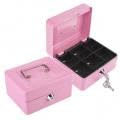 Wincal Cash Box with Money Tray, Steel Safe Box with 2 Keys Lockable Mini Safe for Office Home (Pink)