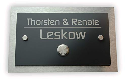 Klingelschild aus Edelstahl und Alu Panel Anthrazit-Grau RAL 7016 mit Gravur Türklingel Klingelplatte